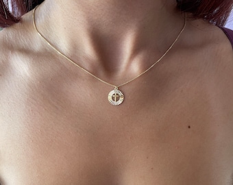Cross Medallion Necklace / 14k Gold Disc with Cross / Gold Disc Cross / Baptism Gift / Communion / Confirmation / Confirmation / Gold Cross
