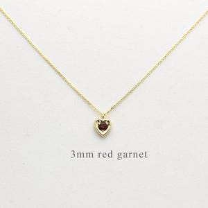 Garnet Heart Necklace/ 14k Gold Garnet Solitaire Necklace/ Mini Heart Necklace/ Dainty Heart Necklace/ January Gemstone Necklace