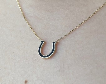 Horseshoe Necklace / 14k Gold Horseshoe Necklace / Enamel Horseshoe Pendant / Good Luck Horseshoe / Petite Horseshoe Necklace / Layering