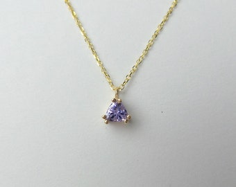 Tanzanite Necklace / Trillion Tanzanite Necklace / 14k Gold Tanzanite Solitaire Necklace / Light Purple Tanzanite Necklace / December Gem