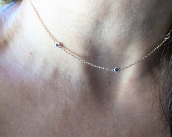Sapphire Necklace / Sapphire Station Necklace / 14k Gold Sapphire Necklace / Blue Sapphire Necklace / Dainty Sapphire Bezel Necklace
