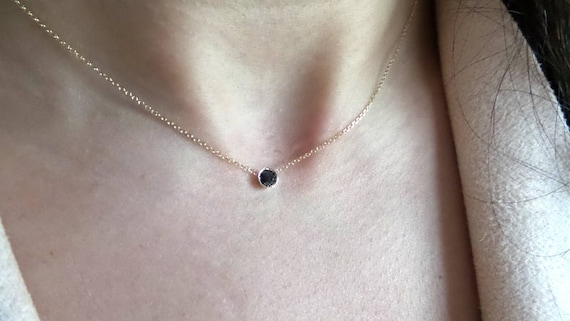 Black Diamond Necklace / 14k Gold Black 