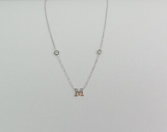 Diamond Initial Necklace / 14k White Gold Diamond Letter Necklace / Diamond Bezel Letter Necklace / Dainty Initial Diamond / Personalized