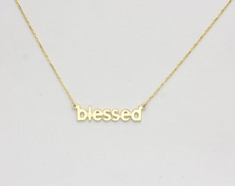 Blessed Name Plate Necklace / 14k Gold Religious Name Necklace / Necklace for Mom / Bridesmaid Gift / Personalized Gift / Custom Name