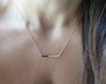 Bar Necklace / 14k Rose Gold Bar Necklace / Gold Bar Necklace / Personalized Gold Bar / Solid 14k Gold Bar Necklace / Layering Gold Bar