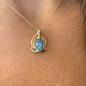 Collana con topazio blu e diamanti / Collana con topazio blu e diamanti in oro 14k / Collana con topazio / Collana con topazio blu e diamanti in oro / Dicembre Topaz