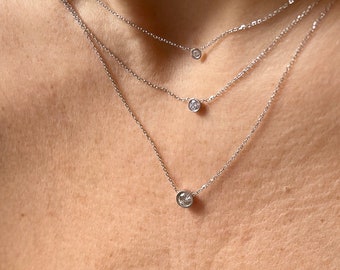 Diamond Solitaire ketting / Bruids Diamond Solitaire ketting / 14K Gold Diamond Bezel ketting / Gold Diamond Solitaire ketting