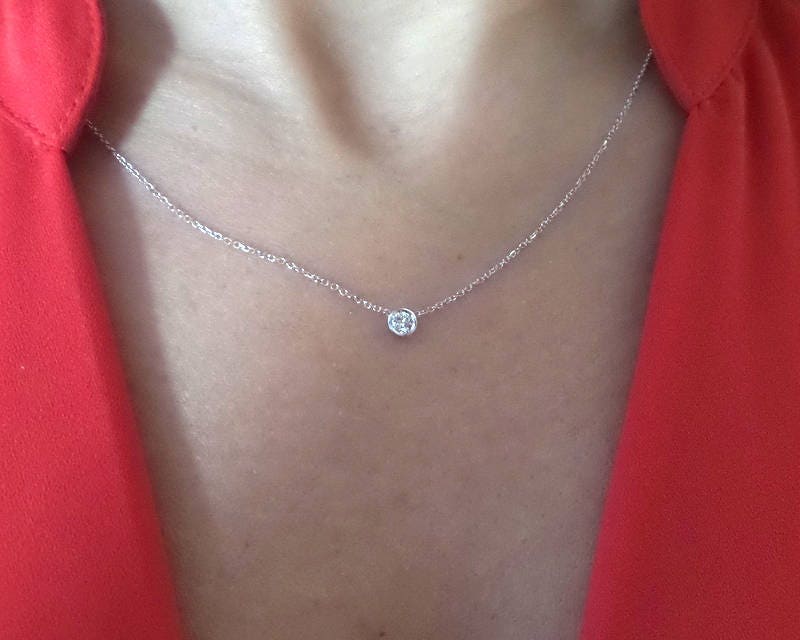 Solitaire Diamond Necklace / Solid Gold .03ct Delicate Diamond Necklace / Floating  Diamond Necklace / Dainty Diamond Bezel Set Necklace - Etsy