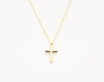 Small Diamond Cross Necklace 0.04ct / 14k Gold Cross / Small Diamond Cross / Baptism Gift / Communion / Christmas Gift / Religious