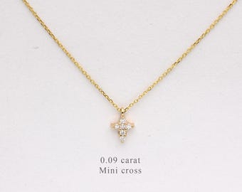 Small Diamond Cross Charm Necklace 0.09 ct / 14k Gold Mini Diamond Cross Pendant / Layering Diamond Cross / Baptism/ Communion/Confirmation