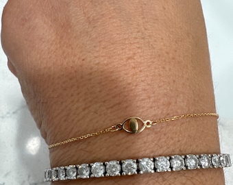 Evil Eye Bracelet / Small Evil Eye Bracelet / 14k Rose Gold Evil Eye Bracelet / Dainty Evil Eye / Mini Evil Eye Bracelet /  Layering EvilEye