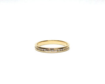 Diamond Wedding Ring / 14k Gold Chanel Set Diamond Ring / Diamond Stackable Ring / Thin Diamond Ring / Dainty Diamond Ring / Gold Diamond