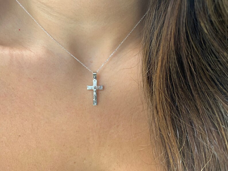 Crucifix Cross Necklace 14k White Gold Cross Necklace Unisex Gold Cross Boys Girls Cross Communion Cross Confirmation Cross Baptism