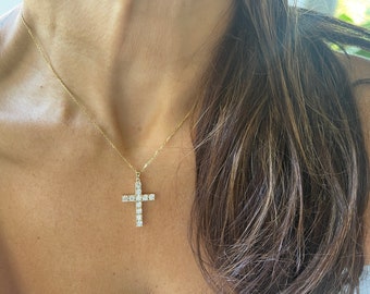 Large Diamond Cross Necklace 2.01CTS / 14k Gold Diamond Cross / Bridal Diamond Cross / Baptism Gift / Communion / Confirmation /Confirmation