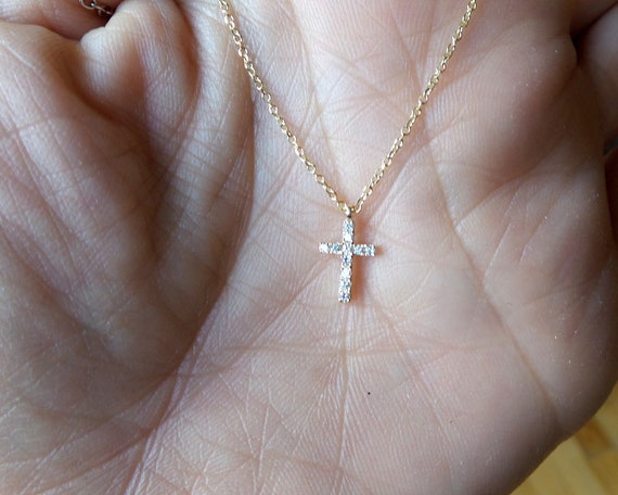 Small Diamond Cross Necklace / Dainty 