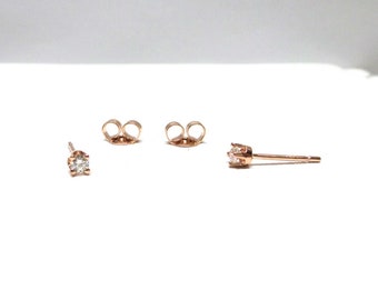 Diamond Stud Earrings 0.10 tcw / 14k Rose Gold Diamond Solitaire Earrings / Small Diamond Earrings / Round  Diamond Earrings / Dainty Studs