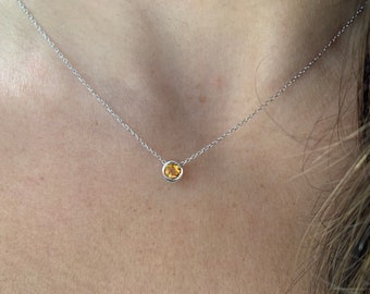 Yellow Topaz Necklace 0.25ct / Topaz Solitaire Necklace / 14k White Gold Yellow Topaz Necklace / November Birthstone Necklace / Citrine