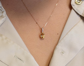 yellow Topaz Solitaire Diamond Pendant, Yellow Topaz  Necklace, Everyday Layering Pendant, Yellow Topaz