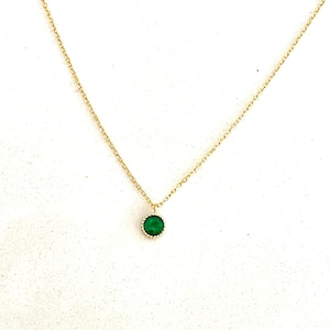 14k Gold Emerald Solitaire Necklace: Handmade Bezel Set Birthstone