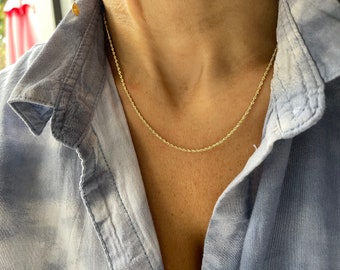 14k Gold Rope Chain 1.5mm / Rope Gold Chain / Solid Gold Simple 14k Gold Chain / Rope Layering Chain