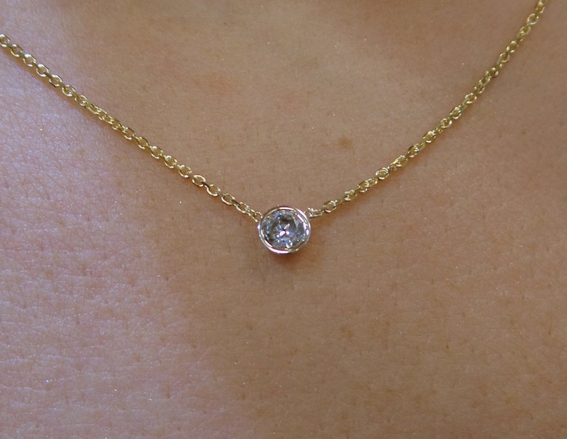 Diamond Solitaire Necklace / Diamond Bezel Necklace 0.20ct / 14k Gold Diamond Necklace / Dainty Diamond Necklace / Floating Diamond image 9