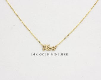Personalized Name Plate Necklace / 14k Gold Name Necklace / Bridesmaid Gift / Personalized Gift / Custom Name / Tiny Name