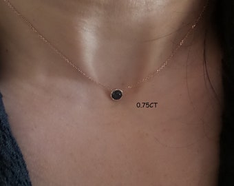 Black Diamond Necklace 0.75ct / 14k Rose Gold Diamond Necklace / Black Diamond Solitaire Necklace / Bezel Set Black Diamond Necklace /Dainty