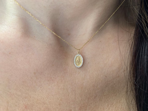 Small virgin mary necklace outlet