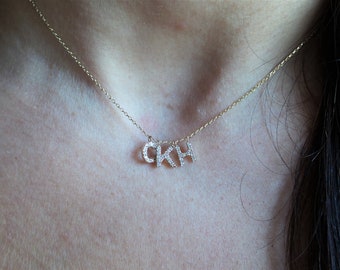 Diamond Initial Necklace / Diamond Letter Necklace / 14k Gold Letter Necklace / Dainty Initial Diamond Necklace / Gold Diamond Letter