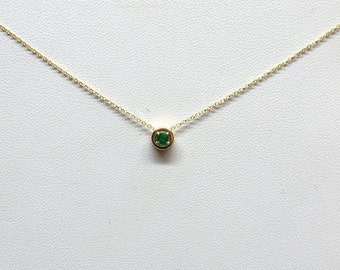 Emerald Necklace / 14k Gold Emerald Solitaire Necklace / Delicate Emerald Necklace / Dainty Pendant / Gold Emerald Necklace / May Birthstone