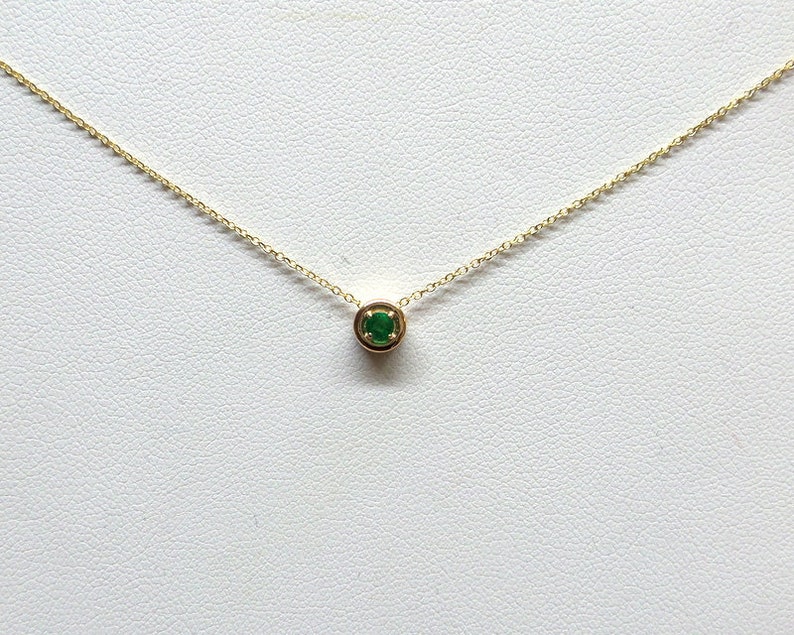Emerald Necklace / 14k Gold Emerald Solitaire Necklace / Delicate Emerald Necklace / Dainty Pendant / Gold Emerald Necklace / May Birthstone image 1