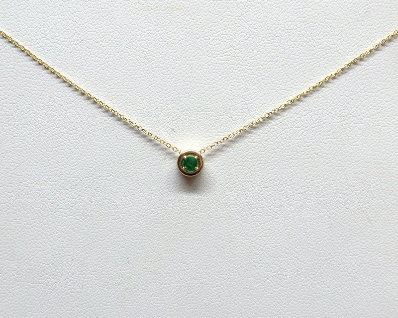 Emerald Necklace / 14k Gold Emerald Solitaire Necklace / Delicate