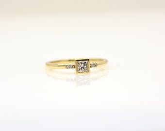 Princess Cut Bezel set Diamond Ring  / Diamond engagement ring 0.32 carat / Princess Cut Engagement Ring / Gold Diamond Ring / Dainty ring