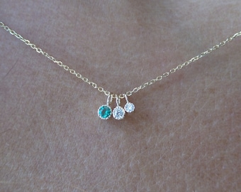 Emerald Diamond Necklace / Emerald Diamond Solitaire Necklace / 14k Gold Birthstone Diamond Emerald Necklace / Bezel Set Diamond Emerald