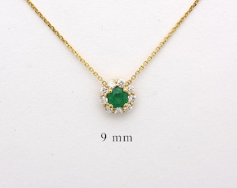 Emerald Diamond Necklace / 14k Gold Emerald Diamond Necklace / Green Genuine Emerald Necklace / May Birthstone Necklace