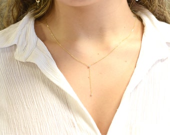Diamond Necklace Lariat / 14k White Gold Diamond Lariat Necklace / Lariat Diamond Necklace / Dainty Diamond Necklace / Bridal Diamond Lariat