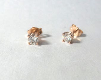 Aretes de diamantes/ Solitario de diamantes / Tachuelas de oro macizo de 14 k / Aretes de diamantes redondos / Tachuelas de diamantes delicados / Tachuelas minimalistas