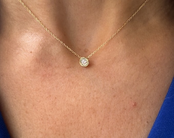Diamond Solitaire Necklace 0.10ct  / 14k White Gold  Diamond Solitaire Necklace / Floating Diamond Solitaire Necklace / Dainty Diamond