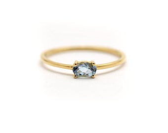Aquamarine Solitaire Ring 5X3MM / 14k Gold Aquamarine Ring / Petite Aquamarine Engagement Ring / March Birthstone Ring / Aquamarine Ring