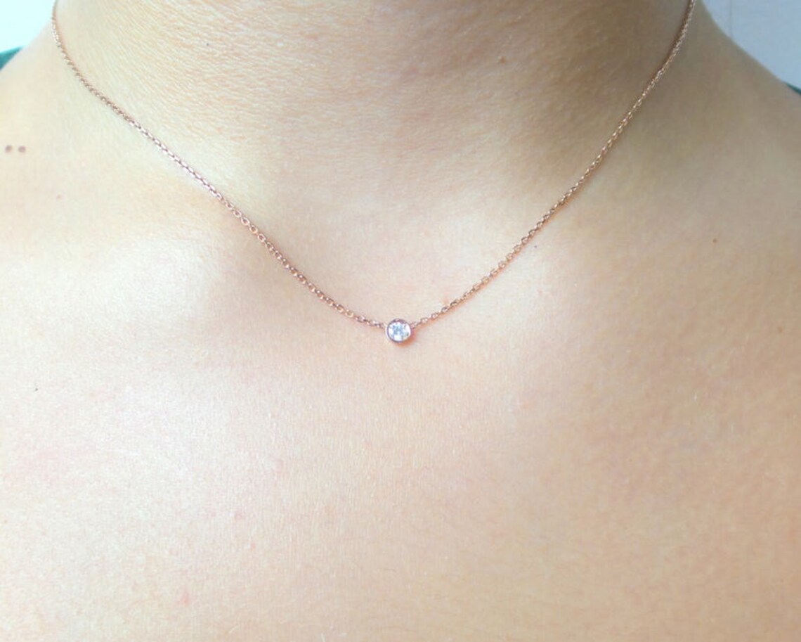Diamond Solitaire Necklace/ Rose Gold 14k Diamond Necklace | Etsy