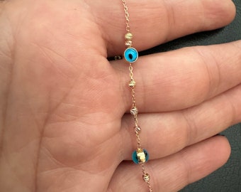 Evil Eye Bracelet / Gold Evil Eye Bracelet / Evil Eye Station Bracelet / Tri Color Gold Evil Eye Bracelet / Dainty Layering Evil Eye