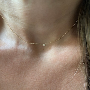 Mini Diamond Necklace / Diamond Solitaire Necklace 0.03CT / 14K Gold Diamond Bezel Necklace / Gold Diamond Solitaire Necklace /Small Diamond image 6