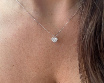 Diamond Heart Necklace /  14k Gold Small Diamond Heart Necklace / Mothers Day Heart Pendant/ Gold MiniHeart/ Gift for Her/ Valentine Gift