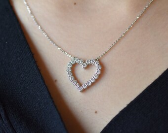 Diamond Heart Necklace / 14k Gold Diamond Heart Necklace 1.70ct / Large Diamond Heart Necklace / Gold Diamond Heart Necklace / Bridal Heart