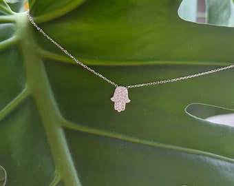 Diamond Hamsa Necklace / 14k Gold Diamond Hamsa Necklace 0.25cts / Gold Sideways Hamsa / Personalized Diamond Hamsa Necklace