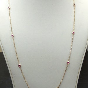 Ruby Necklace / Ruby Station Necklace / 14k Gold Ruby Necklace / Red Ruby Necklace / Dainty Ruby Bezel Set Necklace / Red Ruby / Mothers day