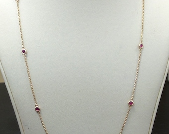 Ruby Necklace / Ruby Station Necklace / 14k Gold Ruby Necklace / Red Ruby Necklace / Dainty Ruby Bezel Set Necklace / Red Ruby / Mothers day