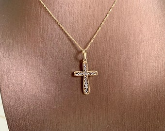 14k Gold Cross Halskette / Gold Cross Necklace / Alltags Solid Gold Cross / 14k Solid Gold Cross Necklace