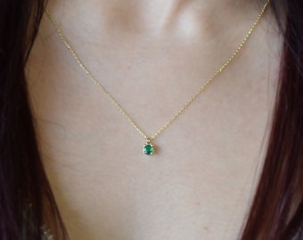 Emerald Solitaire Necklace 0.25 ct / 14k Gold Emerald Necklace /Green Emerald Necklace / May Emerald Birthstone/ Petite Emerald Necklace