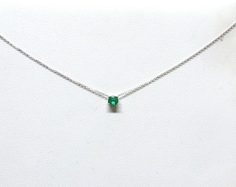 Emerald Necklace / 14k Gold Emerald Solitaire Necklace / Delicate Emerald Necklace / Dainty Emerald / Gold Emerald Necklace /  May Birthston